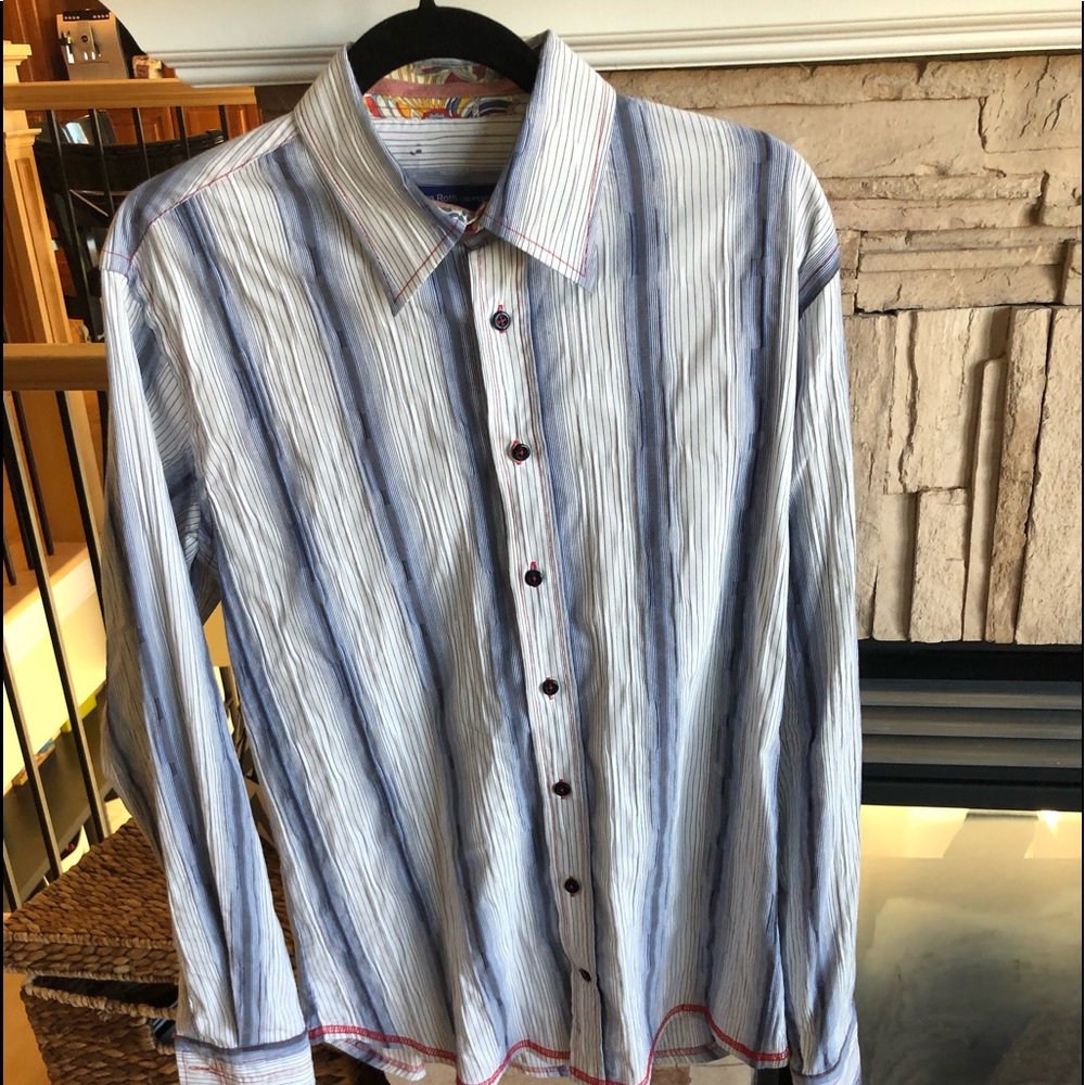 Georg Roth long-sleeved blue/gray striped shirt